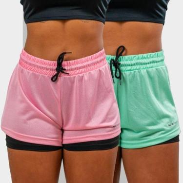 Imagem de Kit 2 Short 2 em 1 Feminino Dryfit Academia Bermuda Dupla Para Treino 