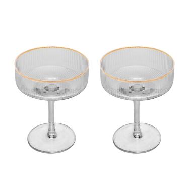 Imagem de Cj 2 Taças de Vidro Transparente Coupe C/Fio de Ouro Lines 200ml Wolff