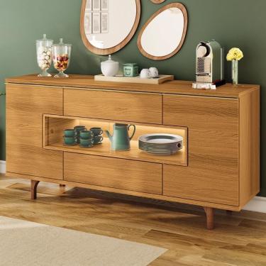 Imagem de Buffet Aparador 160cm Com Led 3 Portas Murano Cinamomo - Hb Móveis