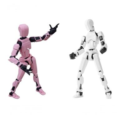 Imagem de Kit 02 Bonecos 100% Articulado Dummy 13 Brinquedo Manequim 14cm Desmontado Rosa/preto + Branco/preto