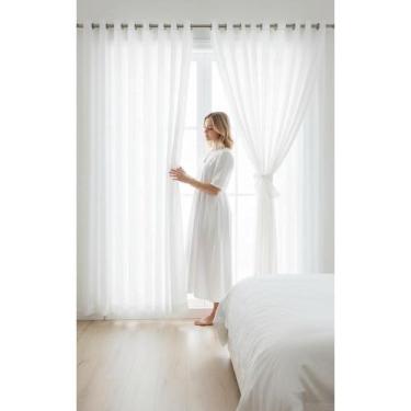 Imagem de Cortina Voil + Microfibra 4m Sala/Quarto Branco P/ Luz - Congratulatio