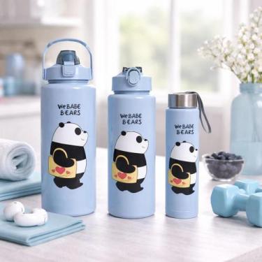 Imagem de Kit 3 garrafas de água squeeze 2000ml 900ml 300ml azul - KAZA TEM