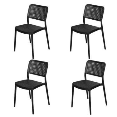 Imagem de Kit 4 Cadeiras Empilhável Mera Or Design Polipropileno Preto Assento S