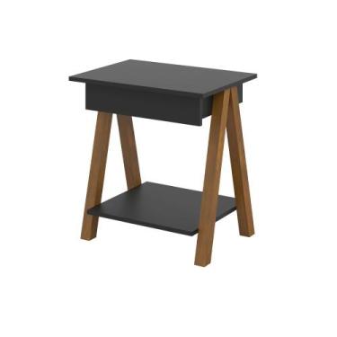 Imagem de Mesa Lateral Sala/Quarto Cavalete Old com Gaveta - TEBARROT, Preto/Ame