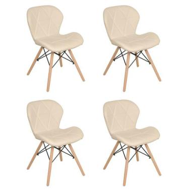 Imagem de Kit 4 cadeiras estofadas Charles Eames Eiffel Slim Wood confort - Nude