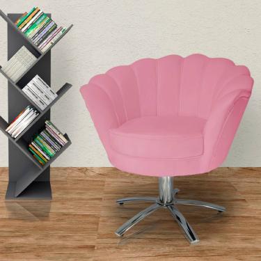 Imagem de Poltrona Estofada Decorativa 1 Lugar Base Giratória de Metal Pétala Suede Rosa Barbie -...