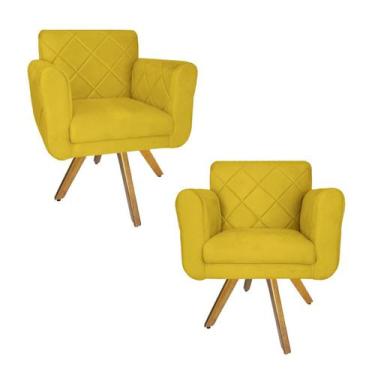 Imagem de Conjunto 2 Poltrona Decorativa Com Base Giratória De Madeira Isabella 