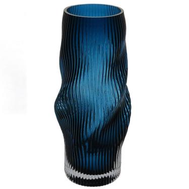 Imagem de VASO DECORATIVO ENFEITE PLANTA REDONDO VIDRO 24x11x11cm AZUL