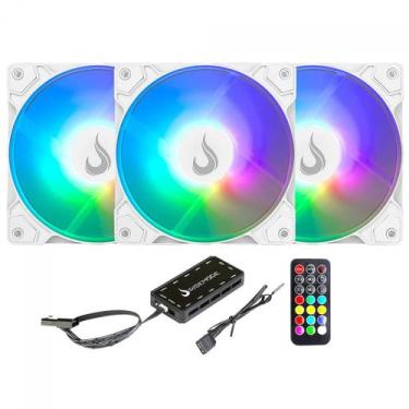 Imagem de Kit Fan Com 3 Unidades Rise Mode Z, ARGB, 120mm, Branco, RM-ZLD-5V-ARG