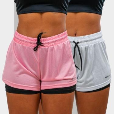 Imagem de Kit 2 Short 2 em 1 Feminino Dryfit Academia Bermuda Dupla Para Treino 