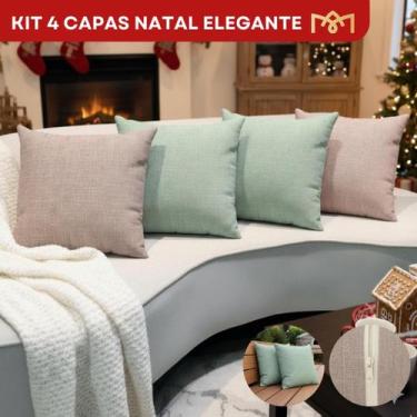 Imagem de Kit Com 4 Capas Para Almofadas De Natal Em Linho Cru Resistente Decora