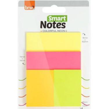 Imagem de Bloco Adesivo BRW Smart Notes Colorful Neon para Anotações e Organização com Folhas Coloridas Autoadesivas Neon