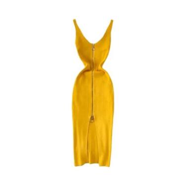 Imagem de Vestido Midi Feminino Sexy De Verão Em Tricô Com Alças, Cintura Elásti