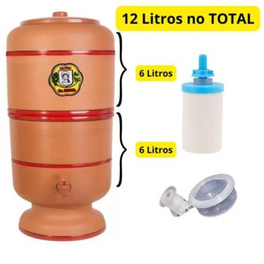 Imagem de Filtro De Barro 12 litros (6+6) com 1 velas tradicional e 1 Boia - San