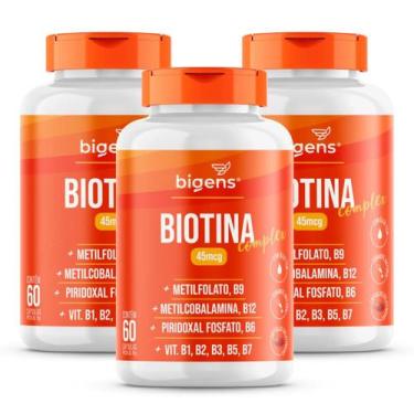Imagem de 3x Biotina Complex 45mcg Bigens 60 Capsulas -, Sem Sabor