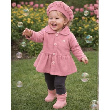 Imagem de Casaco Bebê Sobretudo Infantil Menina Soft Inverno com Boina Roupa Fri