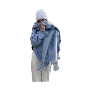 Imagem de Cachecol De Luxo Feminino Em Cashmere, Xale Grosso E Quente Com Franja