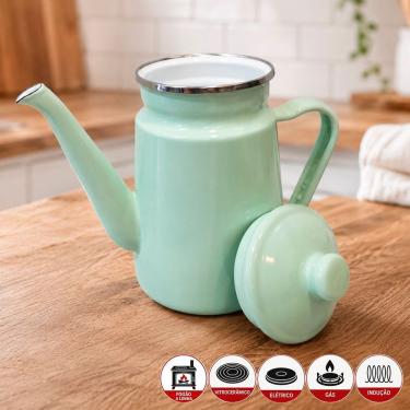 Imagem de Bule Esmaltado Esmaltada Jade para Aquecer Agua Ferro para Todos Fogoes Verde Jade 1,2L Charm