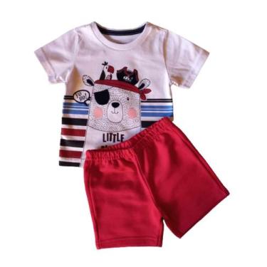 Imagem de Conjunto Bebê Masculino Camiseta MC + Bermuda Alakazoo, Branco, M