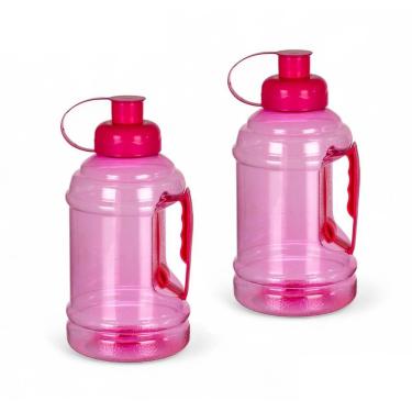 Imagem de Kit 2 Garrafa Squeeze Galão 1L com Alça para Academia Rosa Livre de Bpa Plasduran Plásticos