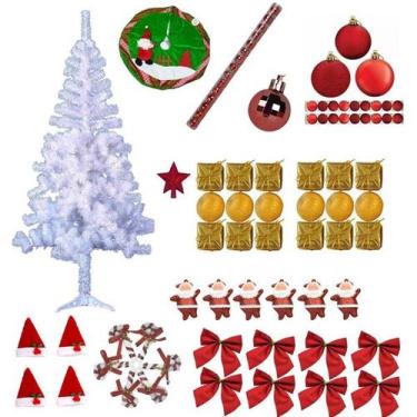 Imagem de Árvore De Natal Branca 1,80m 320 Galhos Decorada Com Enfeites 78 Itens