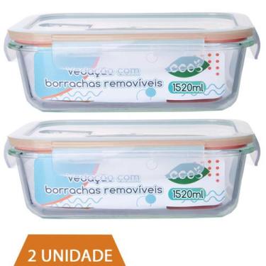 Imagem de 2 Pote 1520ml Vidro Forno Microondas Tampa Hermetica Forte - QUALITY H