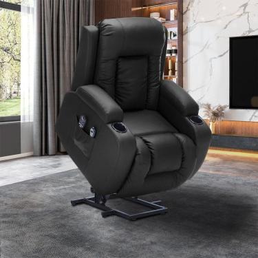 Imagem de Poltrona Reclinável Elétrica Austin G94 com Massagem Pu Preto para Sala de Estar Gran Belo