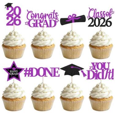 Imagem de Topos para Cupcake de Formatura YISKUOPU 48 Peças Preto e Roxo 2026