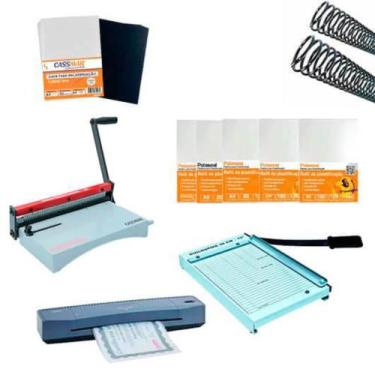 Imagem de Kit Encadernadora, Plastificadora, Guilhotina + Insumos 110V - Cassmar