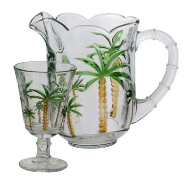 Imagem de Conjunto Jarra E Taças Lyor 7787 Palm Hand Painting 7 Peças, Verde, 7 