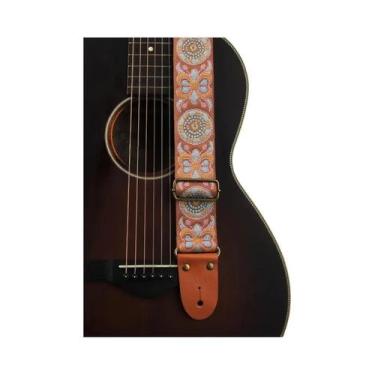 Imagem de Correia De Guitarra Ajustável Em Couro Bordado Para Guitarra Elétrica 