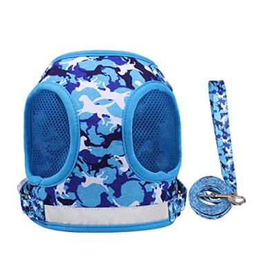 Imagem de Flocovers Coleira e coleira para cães para caminhada, colete ajustável arreios para caminhada noturna jaqueta respirável malha macia faixa reflexiva confortável ao ar livre fácil controle