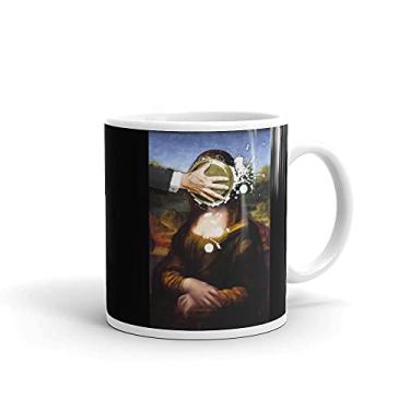 Imagem de Caneca branca brilhante Pie In The Face Mona Lisa