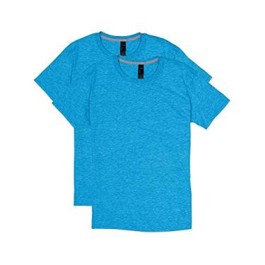 Imagem de Hanes Camisetas masculinas, pacote de camisetas masculinas X-Temp, camisetas que absorvem umidade, camisetas de mistura de algodão, pacote com 2, Azul-neon mesclado, GG