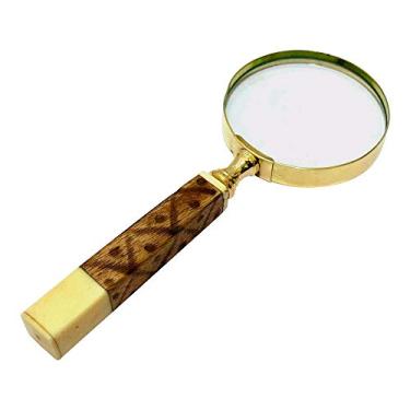 Imagem de LUPA DE AUMENTO DE METAL DOURADO COM CABO DE RESINA BEGE E M