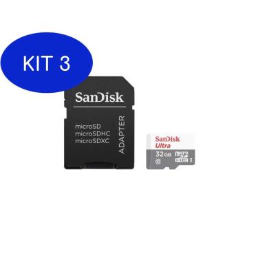 Imagem de Kit 3 Cartão De Memória Microsd Sandisk 32Gb Com Adaptador
