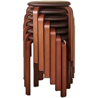 Imagem de KRASS Pacote com 6 banquetas de cadeira de jantar de madeira maciça banqueta redonda pode ser empilhada mesa de jantar pequena banco ou jantar/cozinha/casa, café, colecionador88