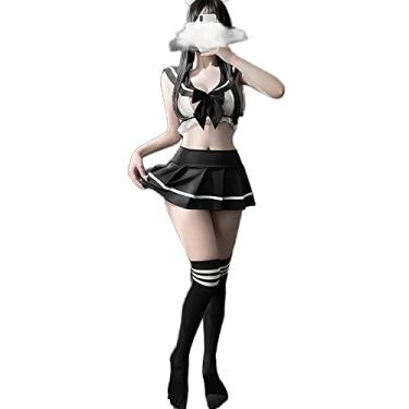 Imagem de Cosplay schoolgirl suit Japanese lingerie female uniform temptation sexy perspective (black2)
