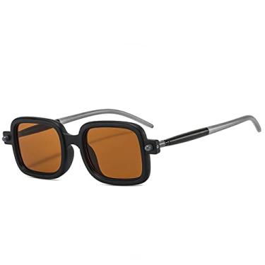 Imagem de Óculos de Sol Quadrado Retrô Moda Feminina Masculino Luxo Óculos Claros Armação Famale Retângulo Sombras UV400, Chá Preto, A