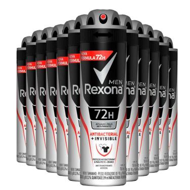 Imagem de Kit Desodorante Aerosol Rexona Antibacterial+Invisible Men 150ml - 12 Unidades