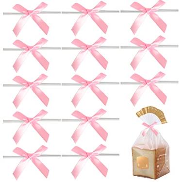 Imagem de HAPY SHOP Pacote com 100 laços torcidos de fita de cetim rosa para decoração de embrulho de presente DIY, laço para decoração de embalagem, sacos de presente