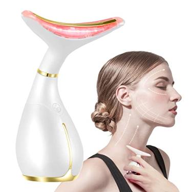 Imagem de Ms.W Massageador de beleza 3 em 1 para rosto e pescoço, massageador facial com calor, vibração e LED, massageador facial elétrico para melhorar a pele, suave e firme