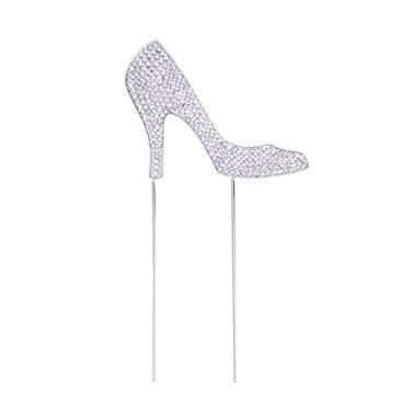 Imagem de Sapatos de salto alto Topo de bolo Cupcake Topper Glitter liga de strass para festa de aniversário, palheta de bolo, suprimentos de decoração de alimentos - Prata