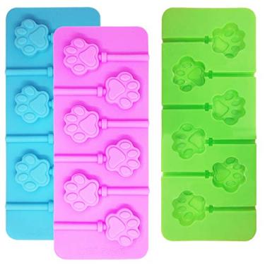 Imagem de Molde de pirulito de pata de 6 cavidades Sonku, molde de pata de silicone para chocolate, doces, geleia, fondant com 18 peças de palitos de sucção, rosa, azul e verde
