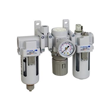 Imagem de PneumaticPlus SAU300A-N03G - Sistema Dual Air 3/8" NPT - Filtro de ar, regulador e Lubrificador w / Porto Ar livre adicional de 1/4" NPT - Drenagem Manual, Poly Tigela, medidor de pressão