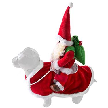 Imagem de SEIS Fantasia de Papai Noel equitação de cachorro de natal roupas para animais de estimação cowboy cavaleiro equitação projetado roupas de gato engraçado festa vestir roupas Halloween Natal (tamanho P (peito 15,7-17,7 pol/40-45 cm))