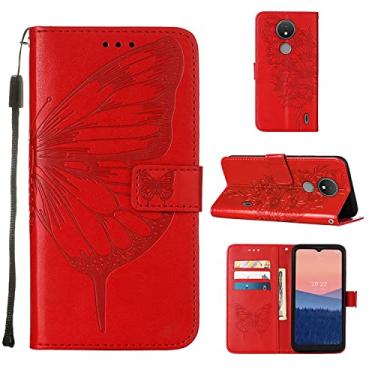 Imagem de Capas de telefone borboleta em relevo Nokia C21 C21 Plus capa de couro com slots de cartão impressos clipe de carteira para telefone de negócios Nokia C21 C21 Plus capas (vermelho, Nokia C21)