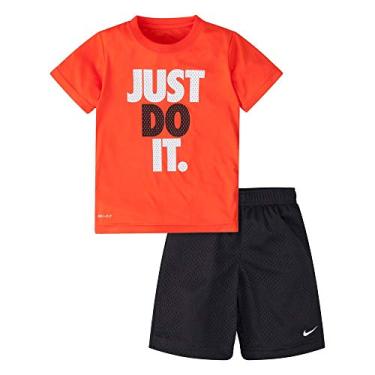 Imagem de Conjunto de duas pe as de camiseta e short de manga curta Dri-Fit para meninos da Nike (infantil), Max Orange(86C184-023)/Black, 6