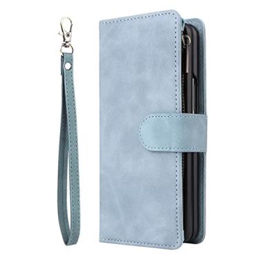 Imagem de Carteira de luxo com zíper capa de couro para Samsung Galaxy Z Fold4 capa magnética para Samsung Galaxy Z Fold 4 capa, azul claro, para Samsung Galaxy Z Fold4