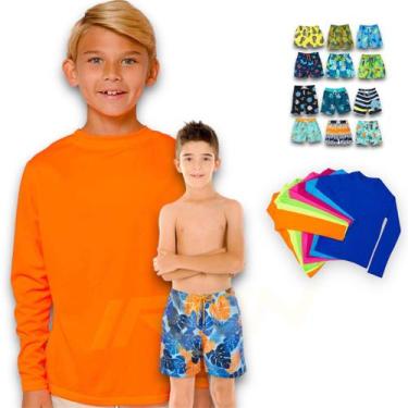 Imagem de Kit Camiseta Proteção Solar Uv + Short Verão Praia Tactel Infantil Plt
